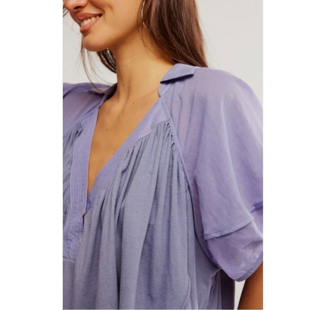 Free People Bohemian Billowy Oversized Sunray Babydoll Top Blue Granite Large - Picture 6 of 14